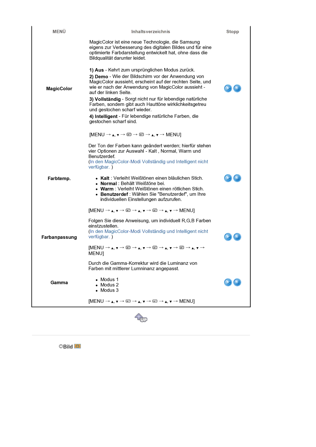 Samsung LS17PLMTSQ/EDC, LS19PLMTSQ/EDC manual MagicColor Farbtemp Farbanpassung Gamma 