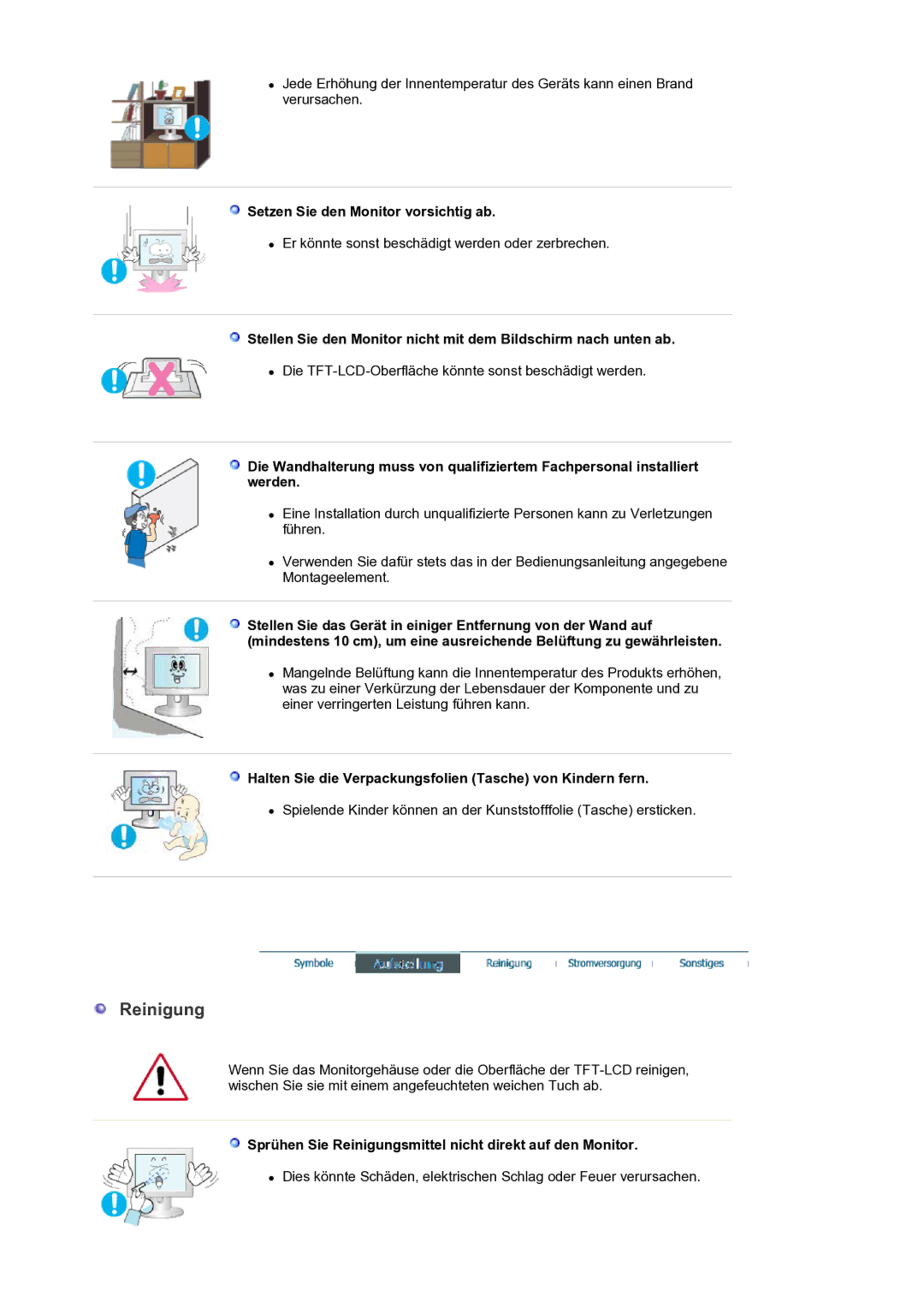 Samsung LS17PLMTSQ/EDC, LS19PLMTSQ/EDC manual Reinigung, Setzen Sie den Monitor vorsichtig ab 