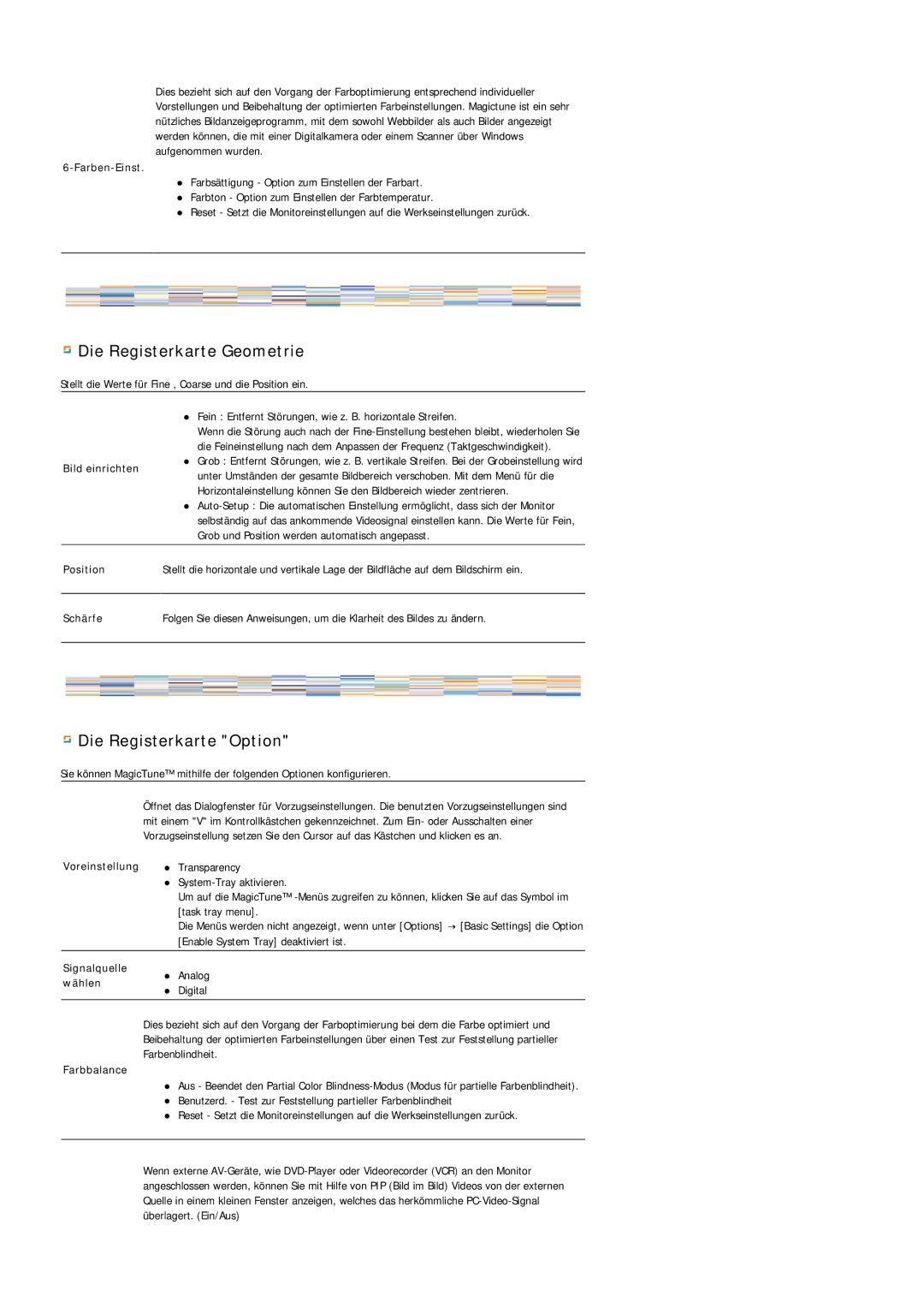 Samsung LS19PLMTSQ/EDC, LS17PLMTSQ/EDC manual Die Registerkarte Geometrie 