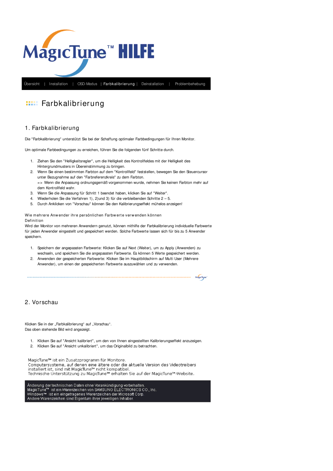 Samsung LS17PLMTSQ/EDC, LS19PLMTSQ/EDC manual Farbkalibrierung 