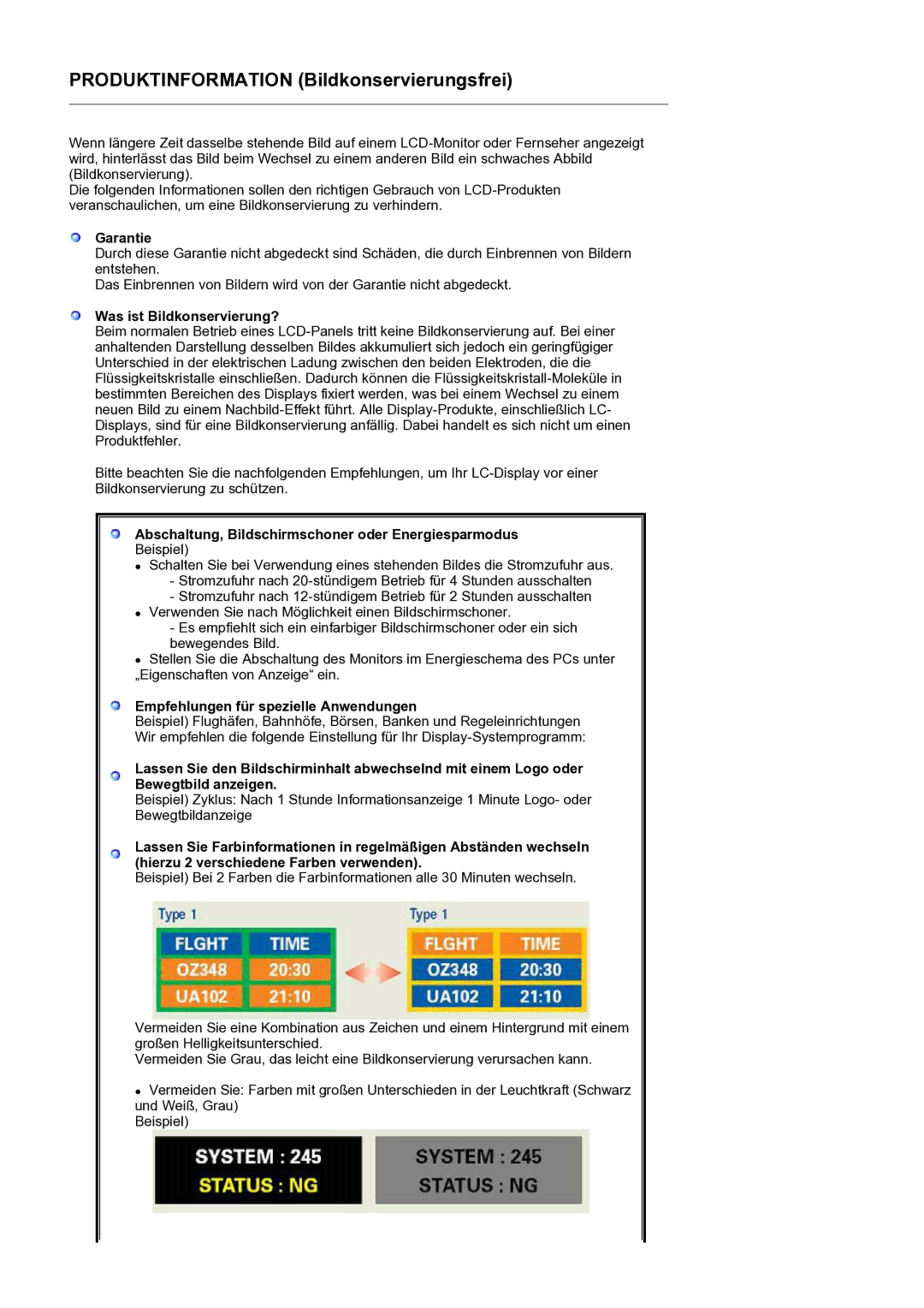 Samsung LS19PLMTSQ/EDC manual Garantie, Was ist Bildkonservierung?, Abschaltung, Bildschirmschoner oder Energiesparmodus 