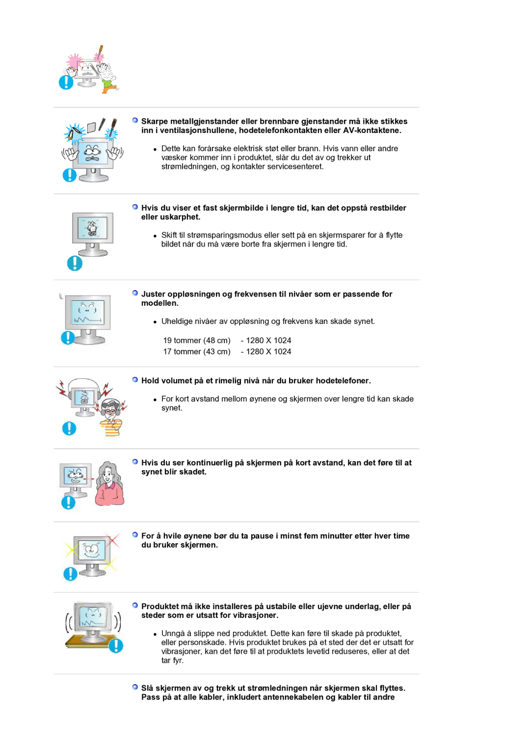 Samsung LS19PLMTSQ/EDC, LS17PLMTSQ/EDC manual Hold volumet på et rimelig nivå når du bruker hodetelefoner 