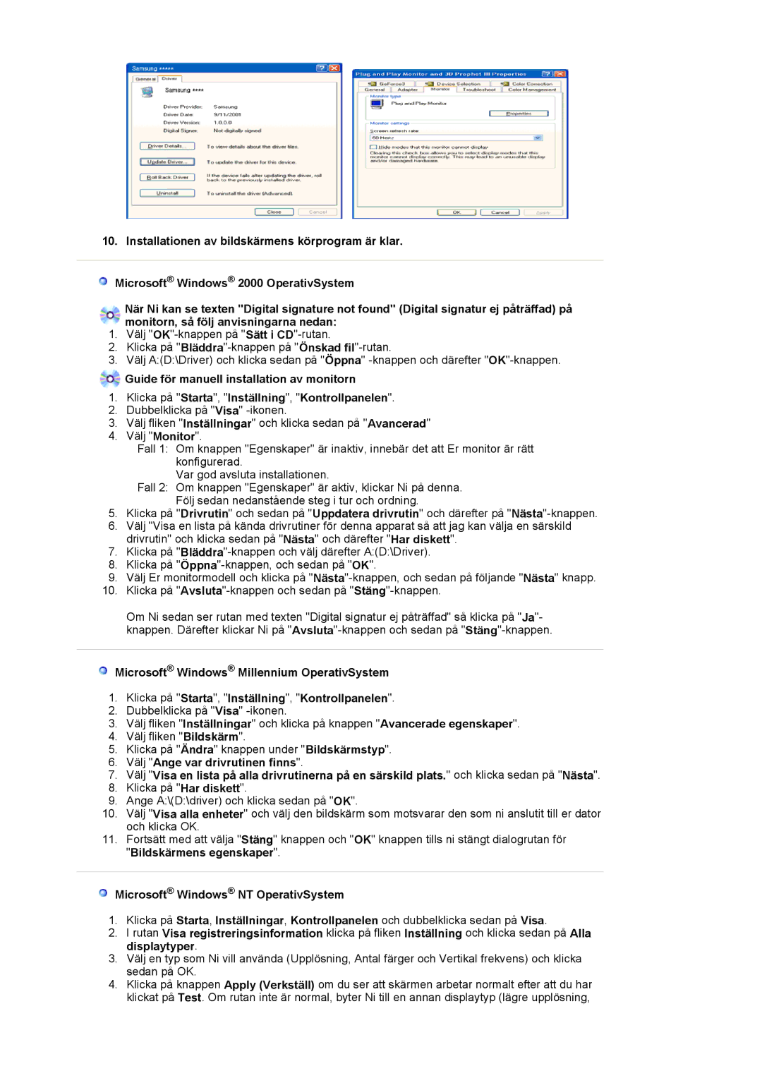 Samsung LS17PLMTSQ/EDC, LS19PLMTSQ/EDC manual Microsoft Windows NT OperativSystem 