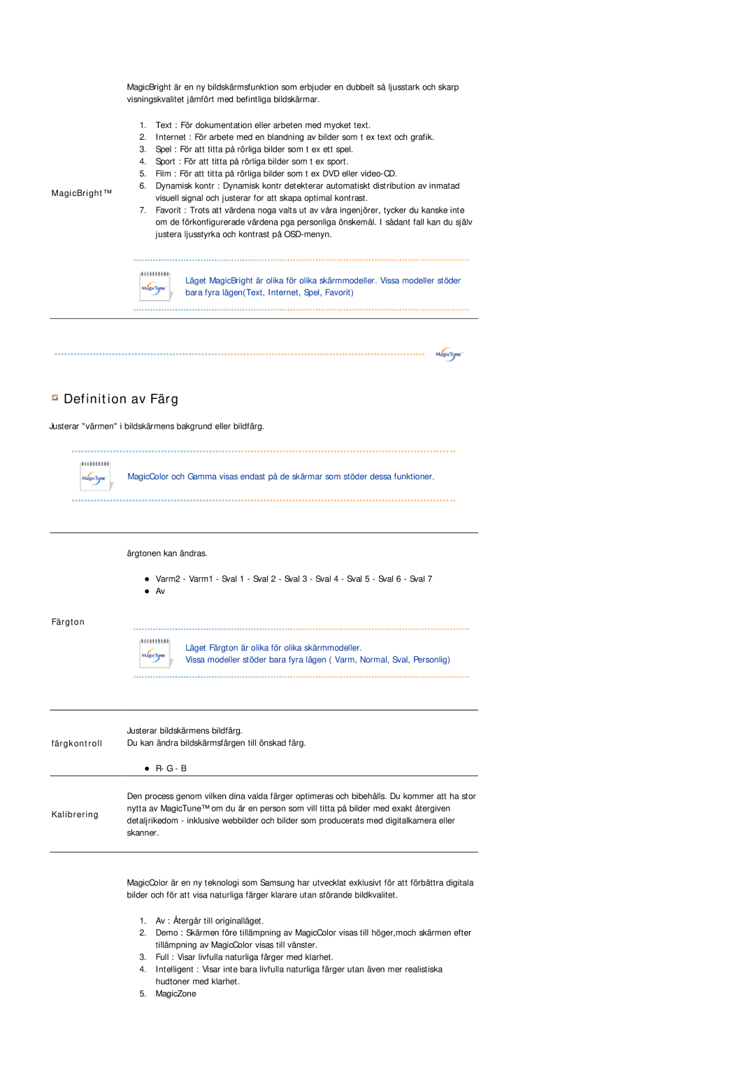 Samsung LS17PLMTSQ/EDC, LS19PLMTSQ/EDC manual Definition av Färg 