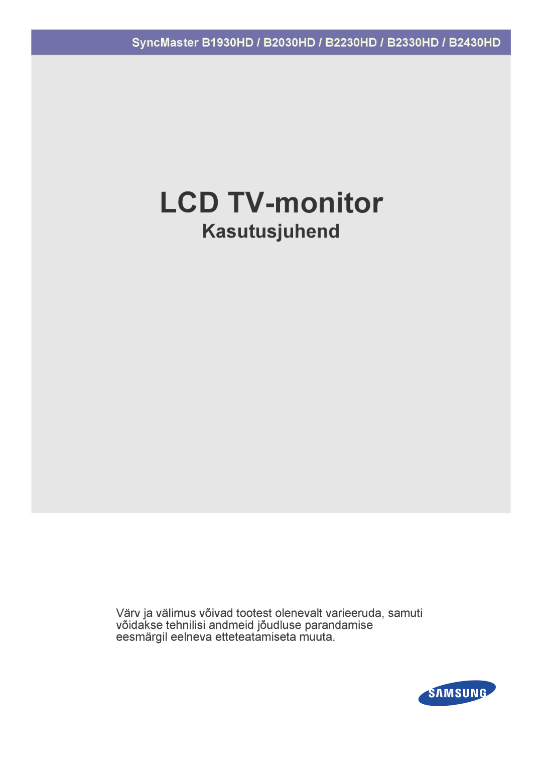 Samsung LS24PTDSF/EN, LS19PTDSF/EN, LS20PTDSF/EN, LS22PTDSF/EN manual LCD TV-monitor 