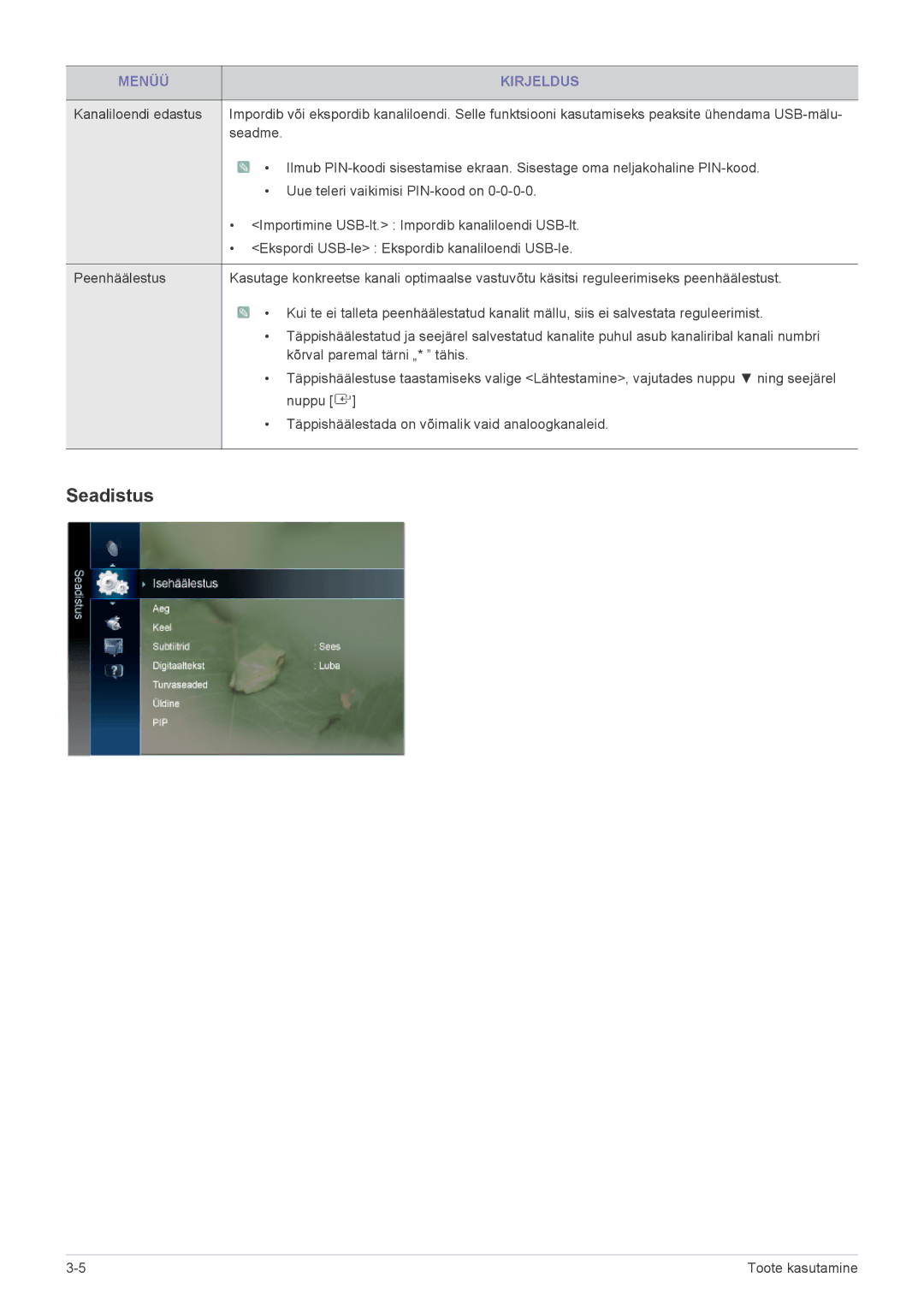 Samsung LS22PTDSF/EN, LS19PTDSF/EN, LS24PTDSF/EN, LS20PTDSF/EN manual Seadistus, Kanaliloendi edastus, Seadme 