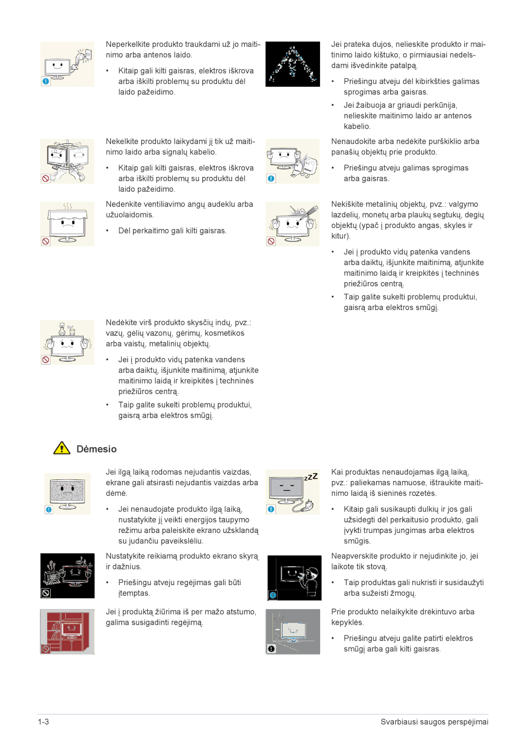 Samsung LS22PTDSF/EN, LS19PTDSF/EN, LS24PTDSF/EN, LS20PTDSF/EN manual Dėmesio 