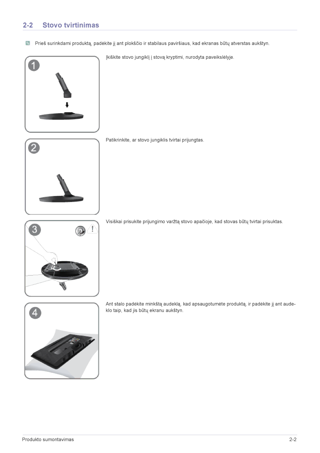 Samsung LS20PTDSF/EN, LS19PTDSF/EN, LS24PTDSF/EN, LS22PTDSF/EN manual Stovo tvirtinimas 