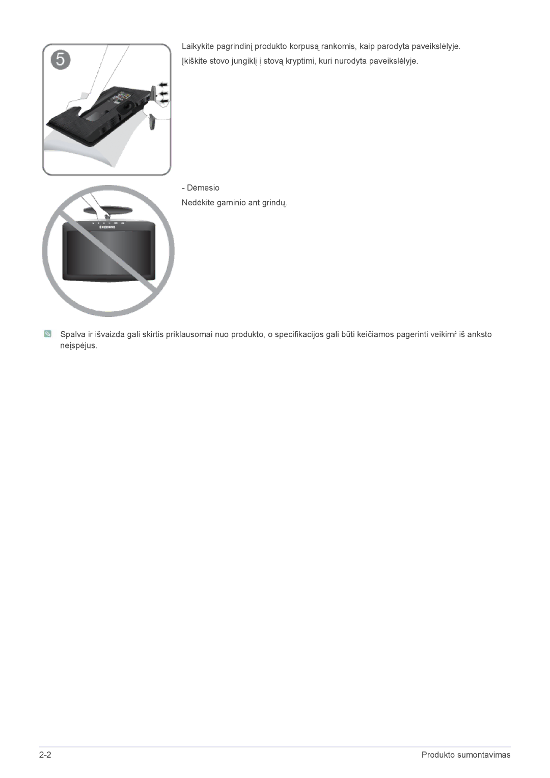 Samsung LS22PTDSF/EN, LS19PTDSF/EN, LS24PTDSF/EN, LS20PTDSF/EN manual Produkto sumontavimas 