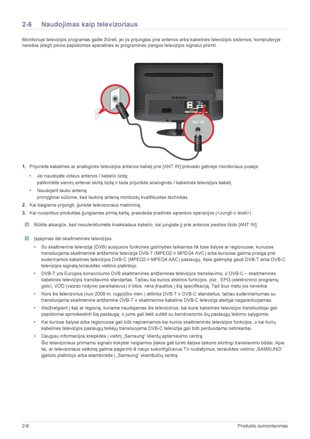 Samsung LS24PTDSF/EN, LS19PTDSF/EN, LS20PTDSF/EN, LS22PTDSF/EN manual Naudojimas kaip televizoriaus 