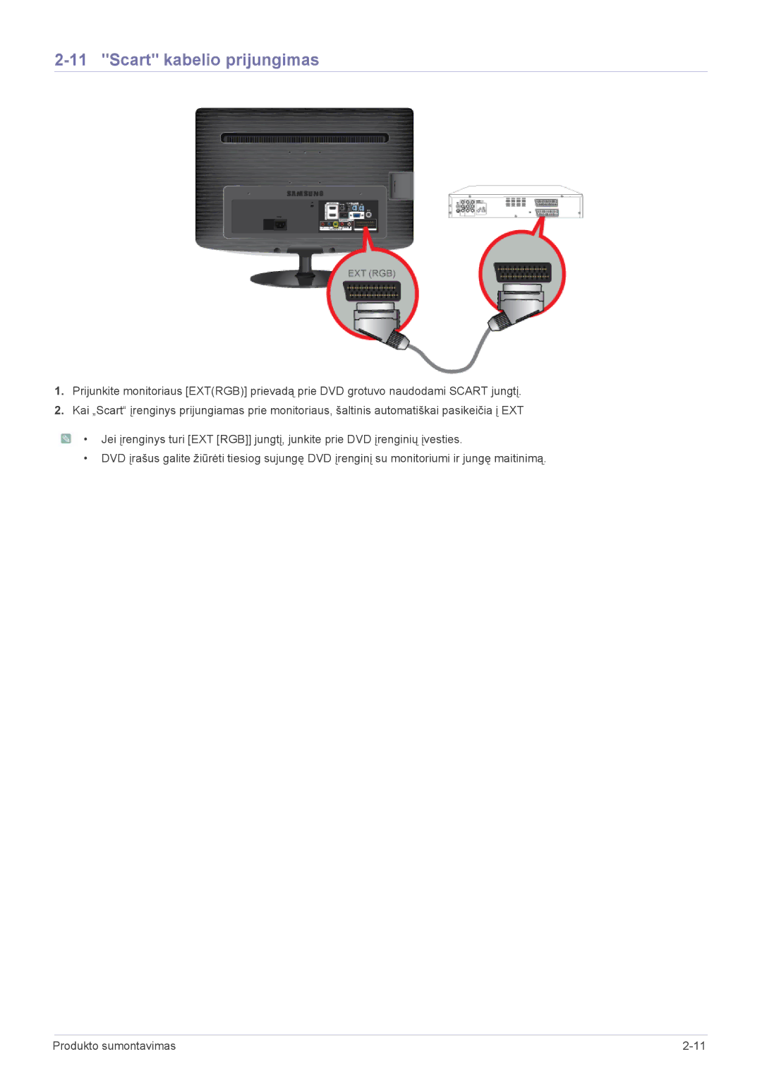 Samsung LS20PTDSF/EN, LS19PTDSF/EN, LS24PTDSF/EN, LS22PTDSF/EN manual Scart kabelio prijungimas 