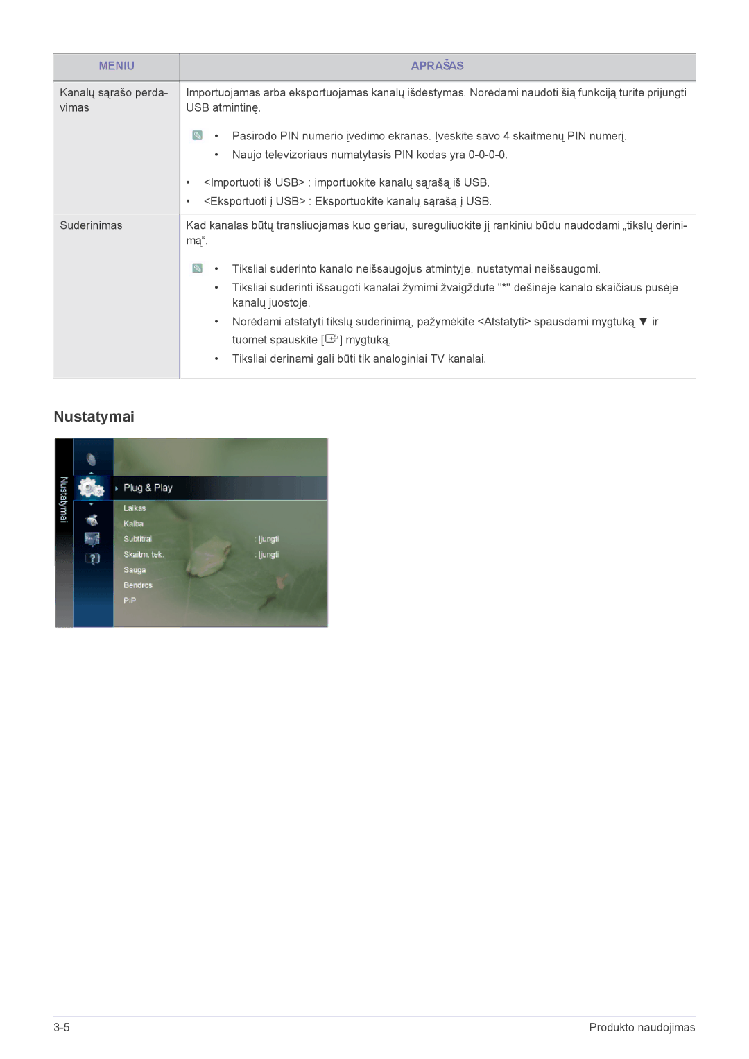 Samsung LS22PTDSF/EN, LS19PTDSF/EN, LS24PTDSF/EN, LS20PTDSF/EN manual Nustatymai 