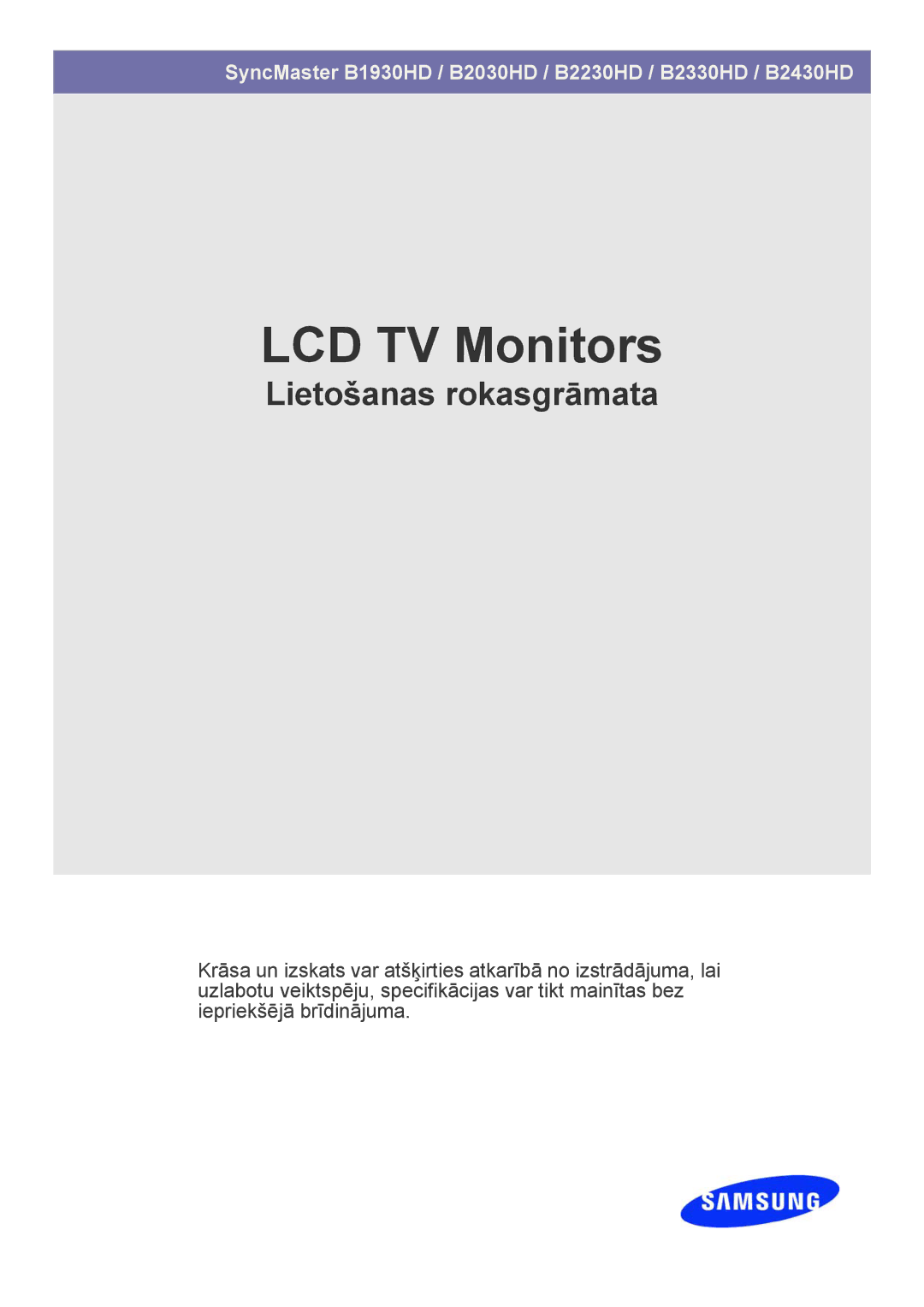 Samsung LS24PTDSF/EN, LS19PTDSF/EN, LS20PTDSF/EN, LS22PTDSF/EN manual LCD TV Monitors 