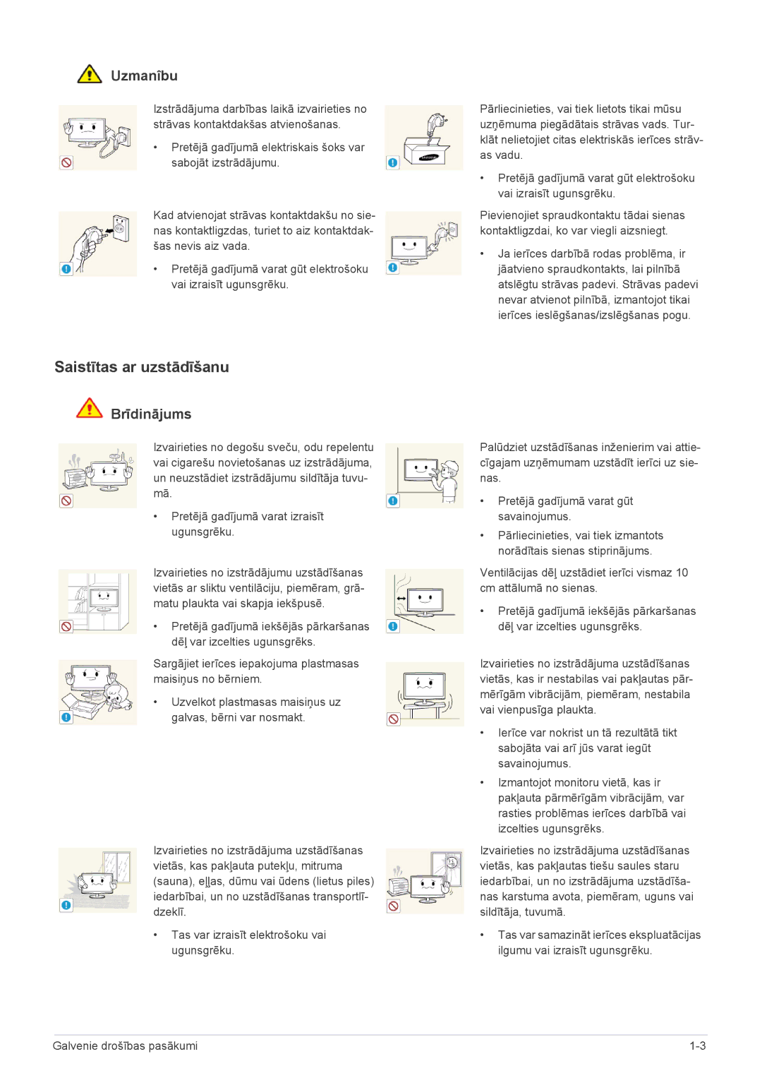 Samsung LS19PTDSF/EN, LS24PTDSF/EN, LS20PTDSF/EN, LS22PTDSF/EN manual Saistītas ar uzstādīšanu, Uzmanîbu 