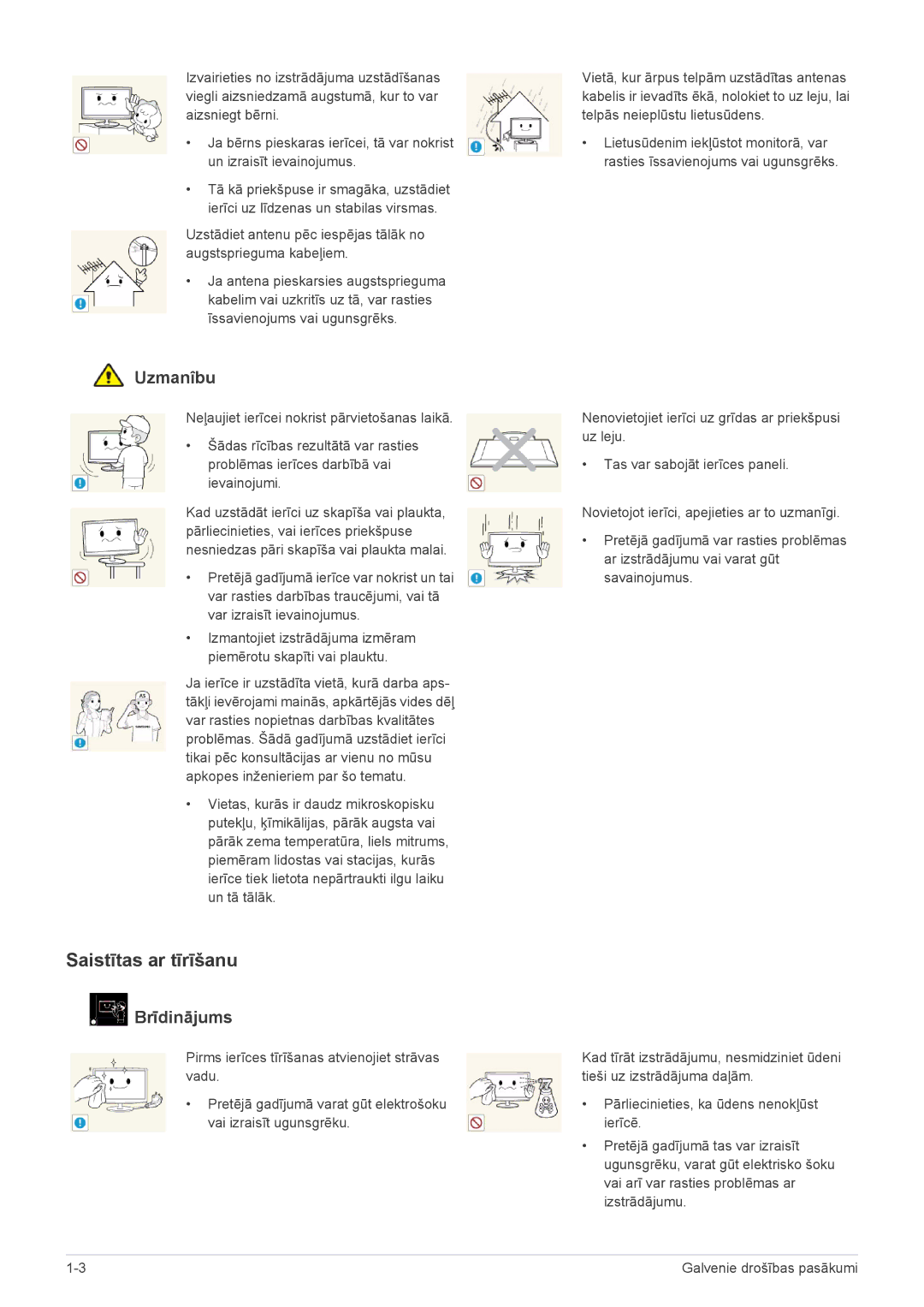 Samsung LS24PTDSF/EN, LS19PTDSF/EN, LS20PTDSF/EN, LS22PTDSF/EN manual Saistītas ar tīrīšanu 