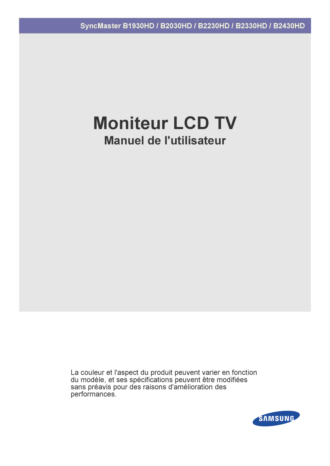 Samsung LS24PTDSF/EN, LS19PTDSF/EN, LS23PTDSF/EN, LS20PTDSF/EN, LS22PTDSF/EN manual Moniteur LCD TV 