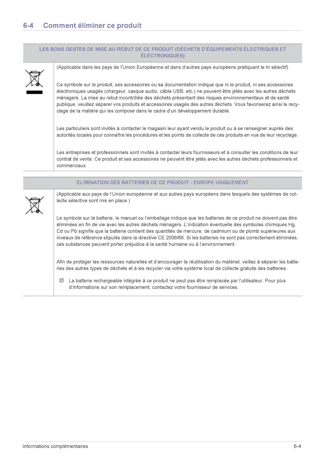 Samsung LS19PTDSF/EN, LS24PTDSF/EN Comment éliminer ce produit, Elimination DES Batteries DE CE Produit Europe Uniquement 