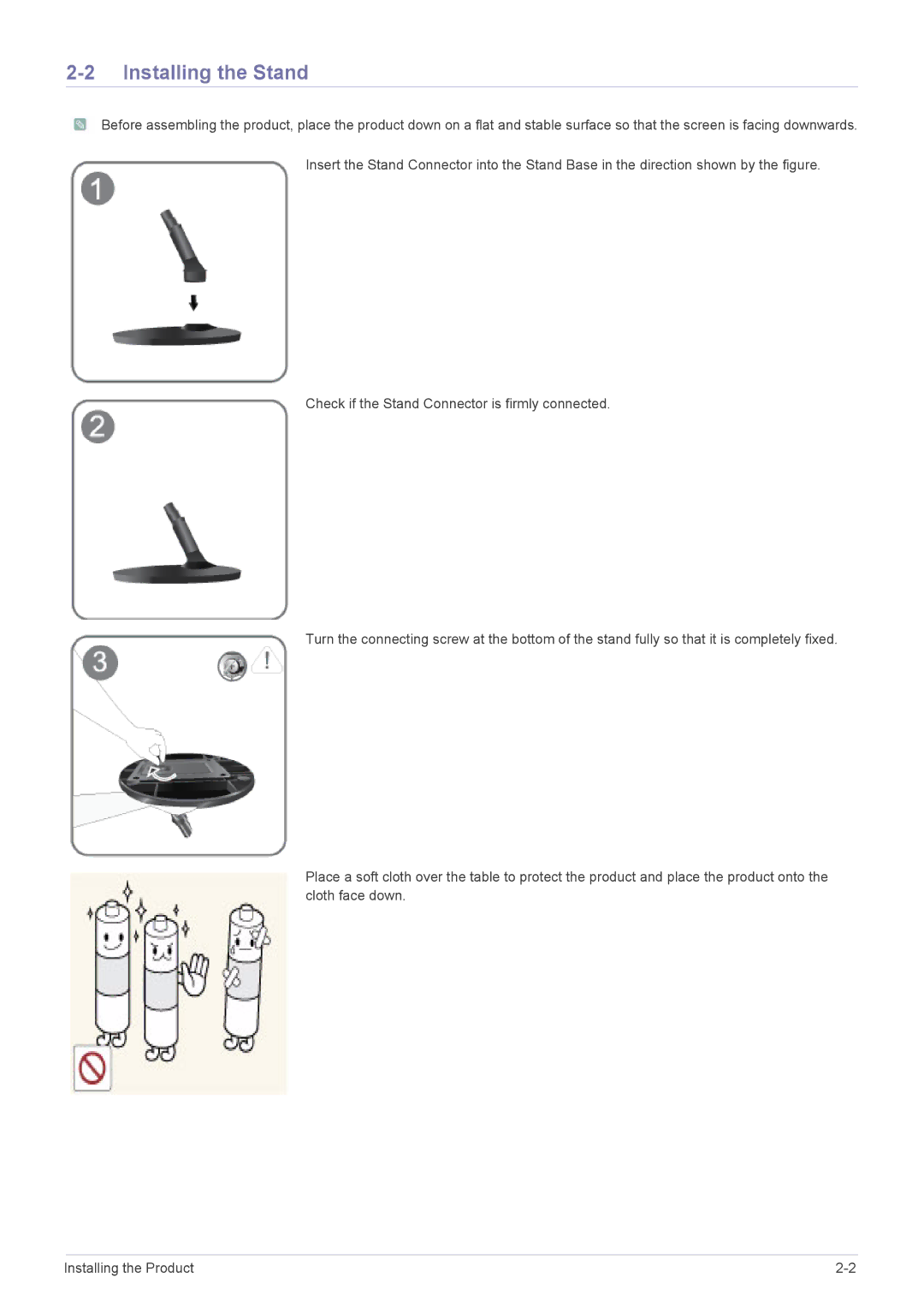 Samsung LS23PTDSF/XE, LS19PTDSF/EN, LS24PTDSF/EN, LS23PTDSF/EN, LS20PTDSF/EN, LS22PTDSF/EN, LS19PTDSF/XE Installing the Stand 