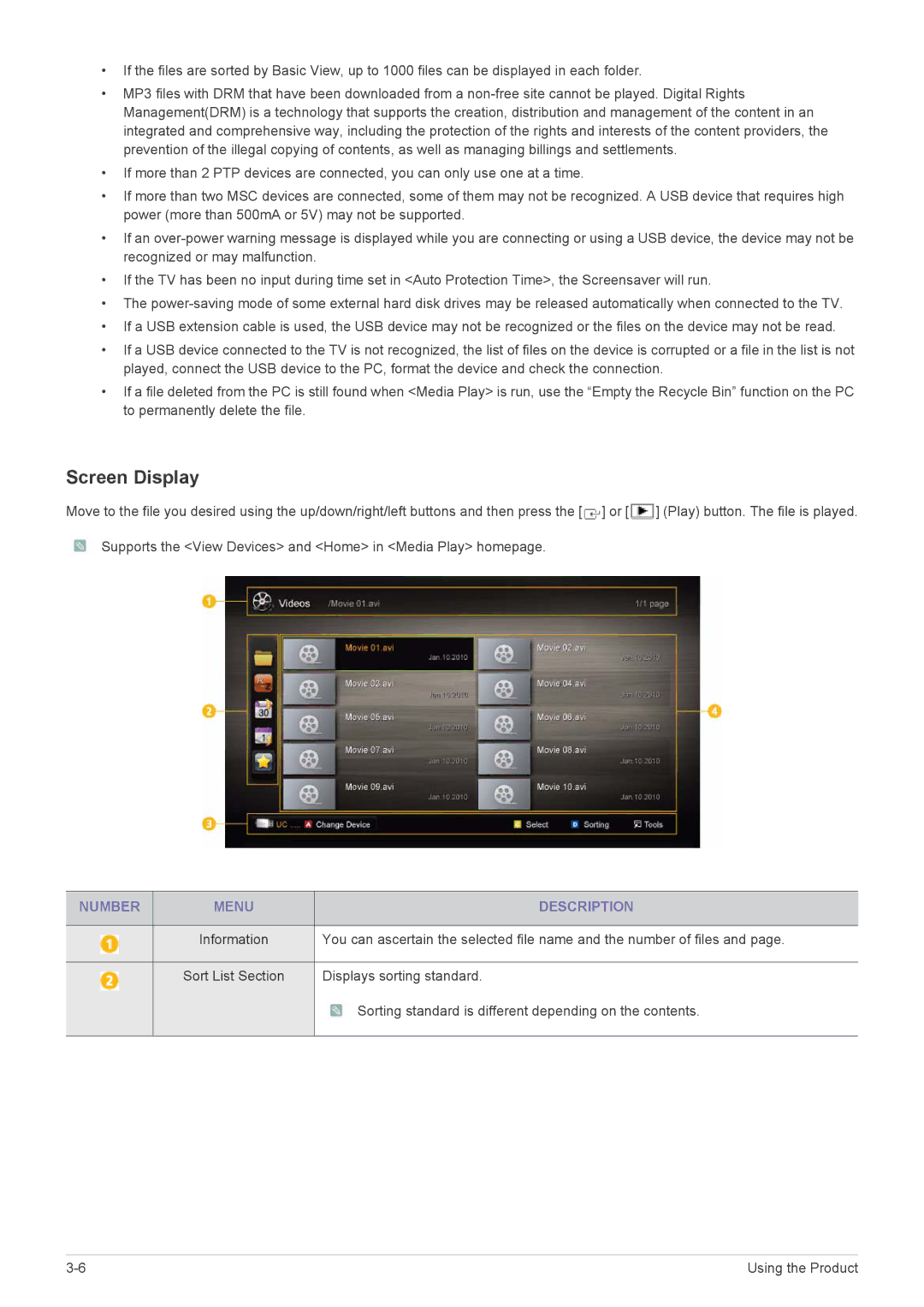 Samsung LS24PTDSF/EN, LS19PTDSF/EN, LS23PTDSF/EN manual Screen Display, Number Menu Description, Displays sorting standard 