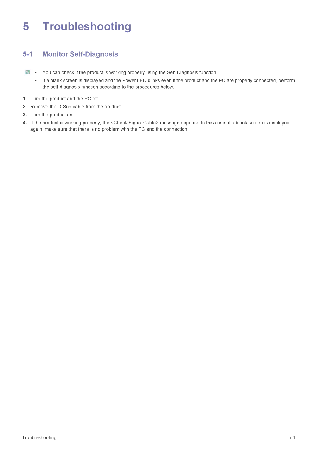 Samsung LS23PTDSF/EN, LS19PTDSF/EN, LS24PTDSF/EN, LS20PTDSF/EN, LS22PTDSF/EN manual Troubleshooting, Monitor Self-Diagnosis 