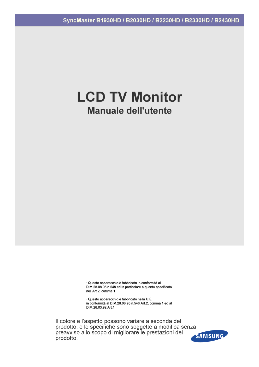 Samsung LS24PTDSF/EN, LS19PTDSF/EN, LS23PTDSF/EN, LS20PTDSF/EN, LS22PTDSF/EN manual LCD TV Monitor 