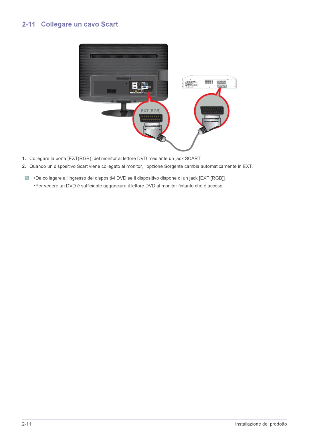 Samsung LS20PTDSF/EN, LS19PTDSF/EN, LS24PTDSF/EN, LS23PTDSF/EN, LS22PTDSF/EN manual Collegare un cavo Scart 