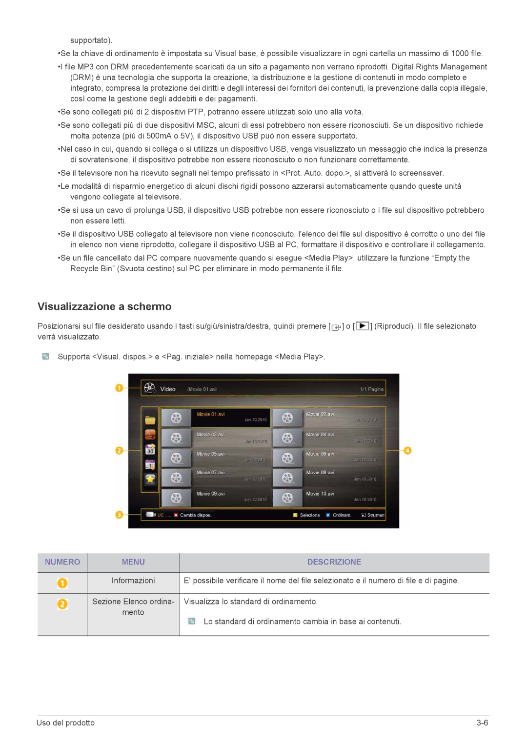 Samsung LS22PTDSF/EN, LS19PTDSF/EN, LS24PTDSF/EN, LS23PTDSF/EN manual Visualizzazione a schermo, Numero Menu Descrizione 