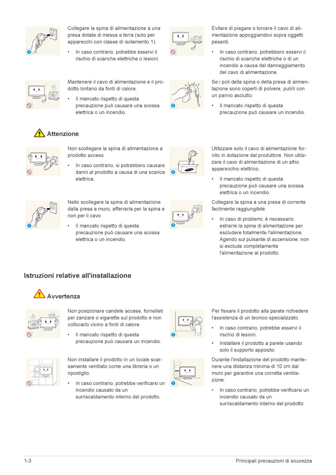 Samsung LS20PTDSF/EN, LS19PTDSF/EN, LS24PTDSF/EN, LS23PTDSF/EN, LS22PTDSF/EN Istruzioni relative allinstallazione, Attenzione 