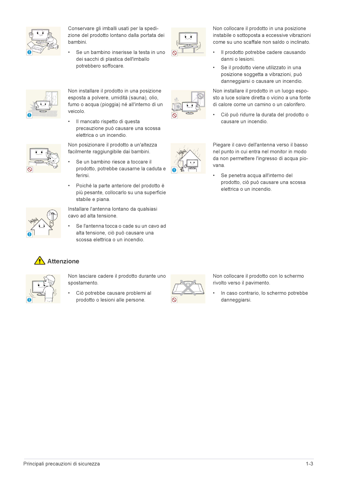 Samsung LS22PTDSF/EN, LS19PTDSF/EN, LS24PTDSF/EN, LS23PTDSF/EN manual Non lasciare cadere il prodotto durante uno spostamento 