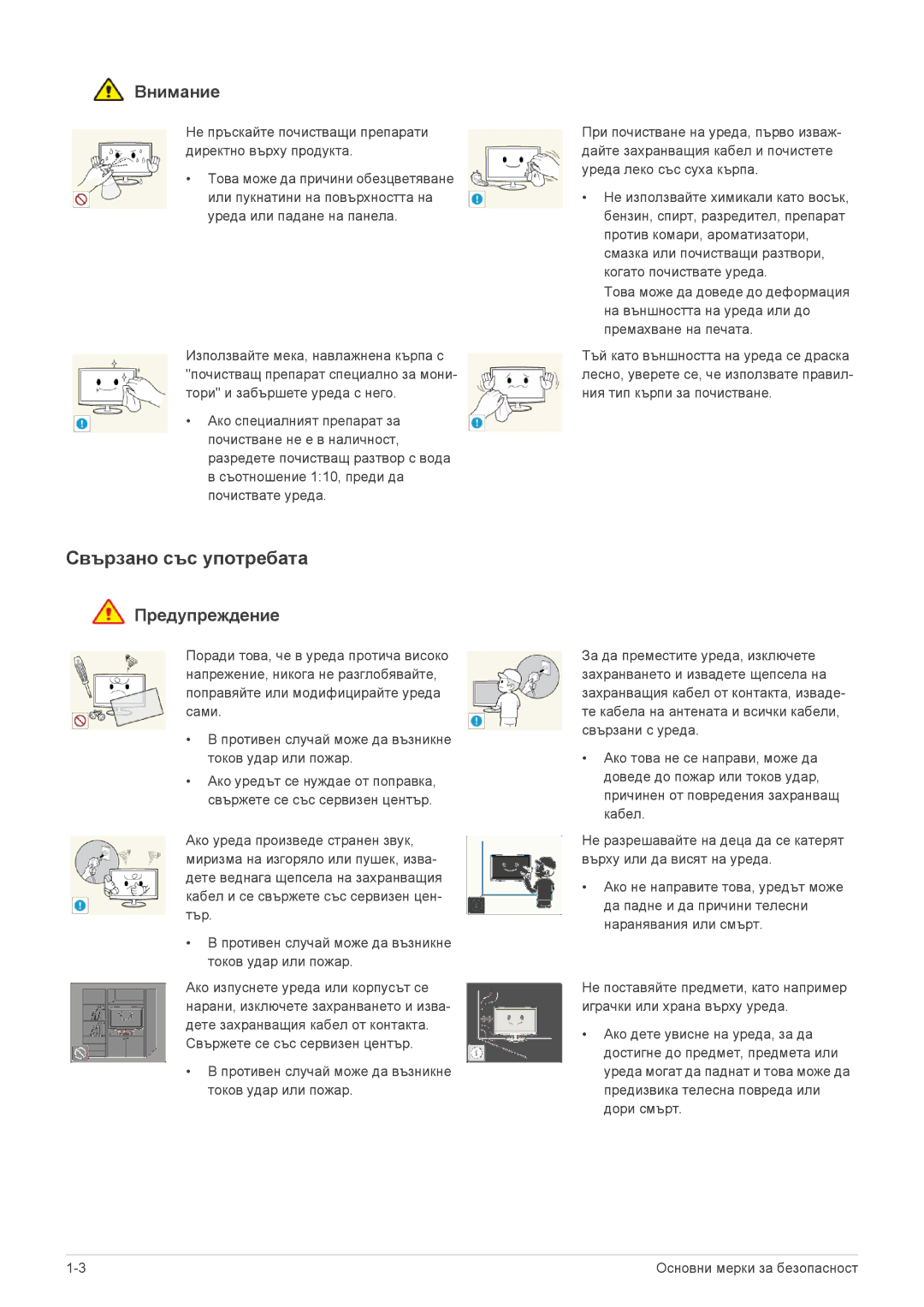 Samsung LS24PTDSF/EN, LS19PTDSF/EN manual Свързано със употребата, Не пръскайте почистващи препарати директно върху продукта 