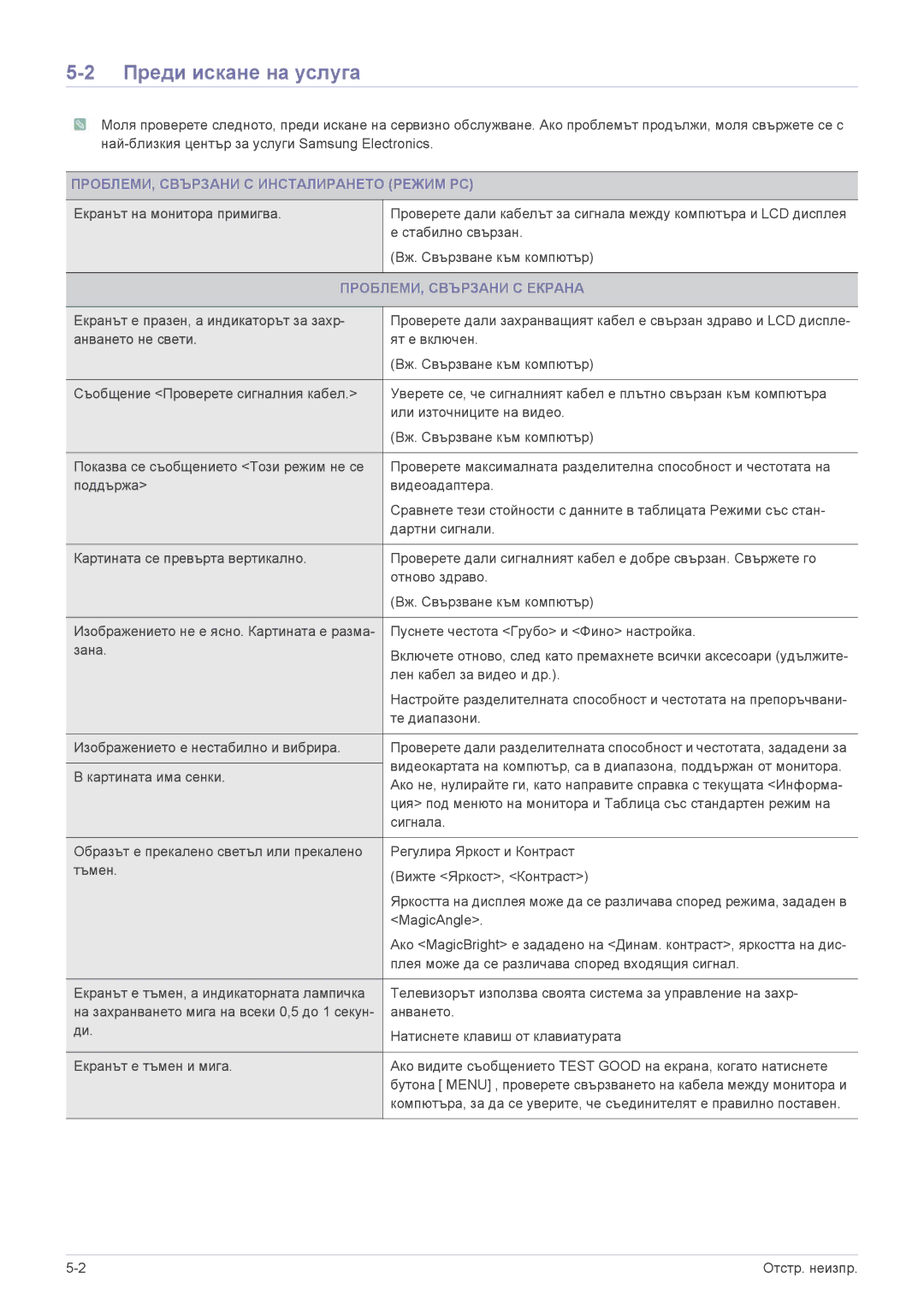 Samsung LS23PTDSF/EN Преди искане на услуга, ПРОБЛЕМИ, Свързани С Инсталирането Режим PC, ПРОБЛЕМИ, Свързани С Екрана 