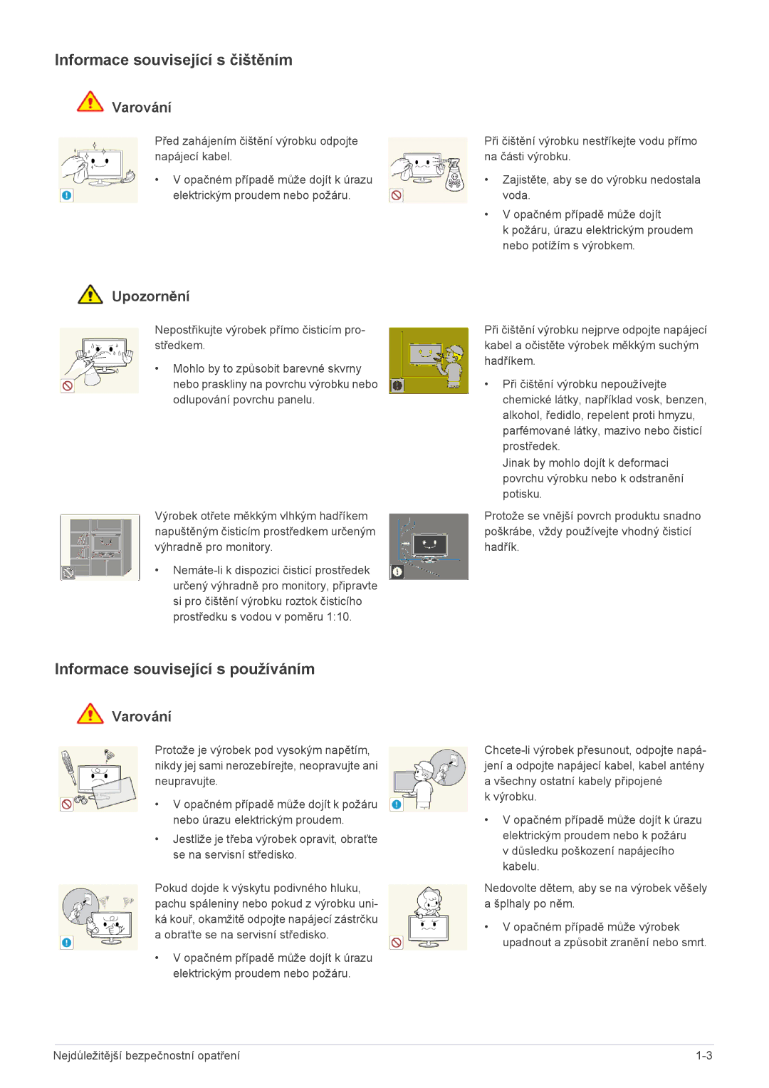 Samsung LS19PTDSF/EN, LS24PTDSF/EN, LS23PTDSF/EN manual Informace související s čištěním, Informace související s používáním 