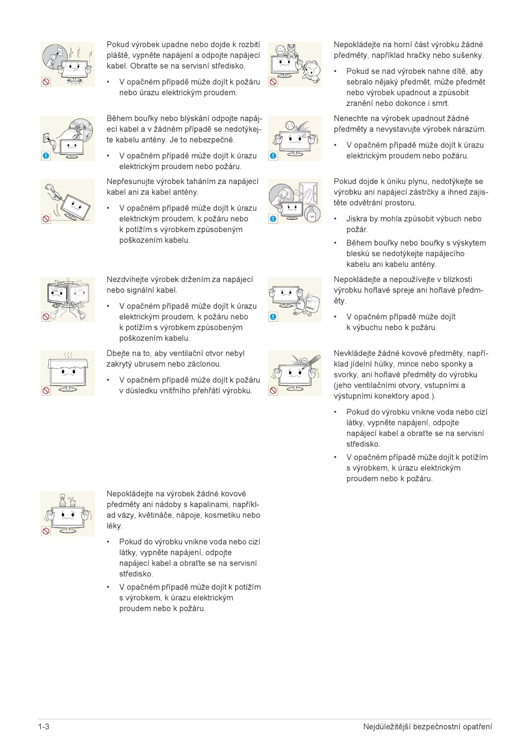 Samsung LS24PTDSF/EN, LS19PTDSF/EN, LS23PTDSF/EN, LS20PTDSF/EN, LS22PTDSF/EN manual Nejdůležitější bezpečnostní opatření 