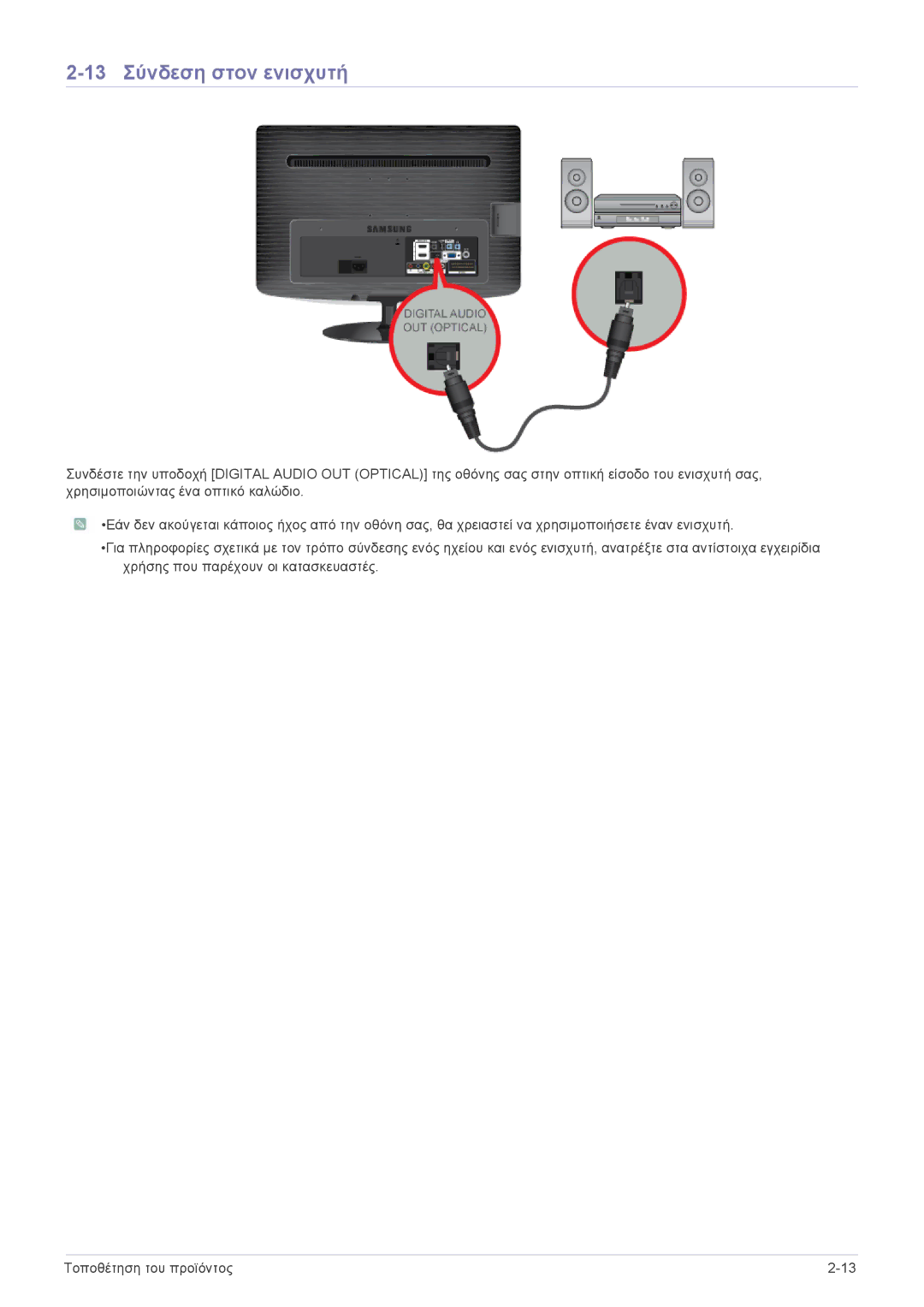 Samsung LS22PTDSF/EN, LS19PTDSF/EN, LS24PTDSF/EN, LS23PTDSF/EN, LS20PTDSF/EN manual 13 Σύνδεση στον ενισχυτή 