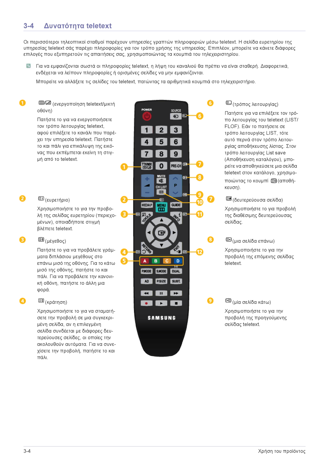 Samsung LS20PTDSF/EN, LS19PTDSF/EN, LS24PTDSF/EN, LS23PTDSF/EN, LS22PTDSF/EN manual Δυνατότητα teletext 