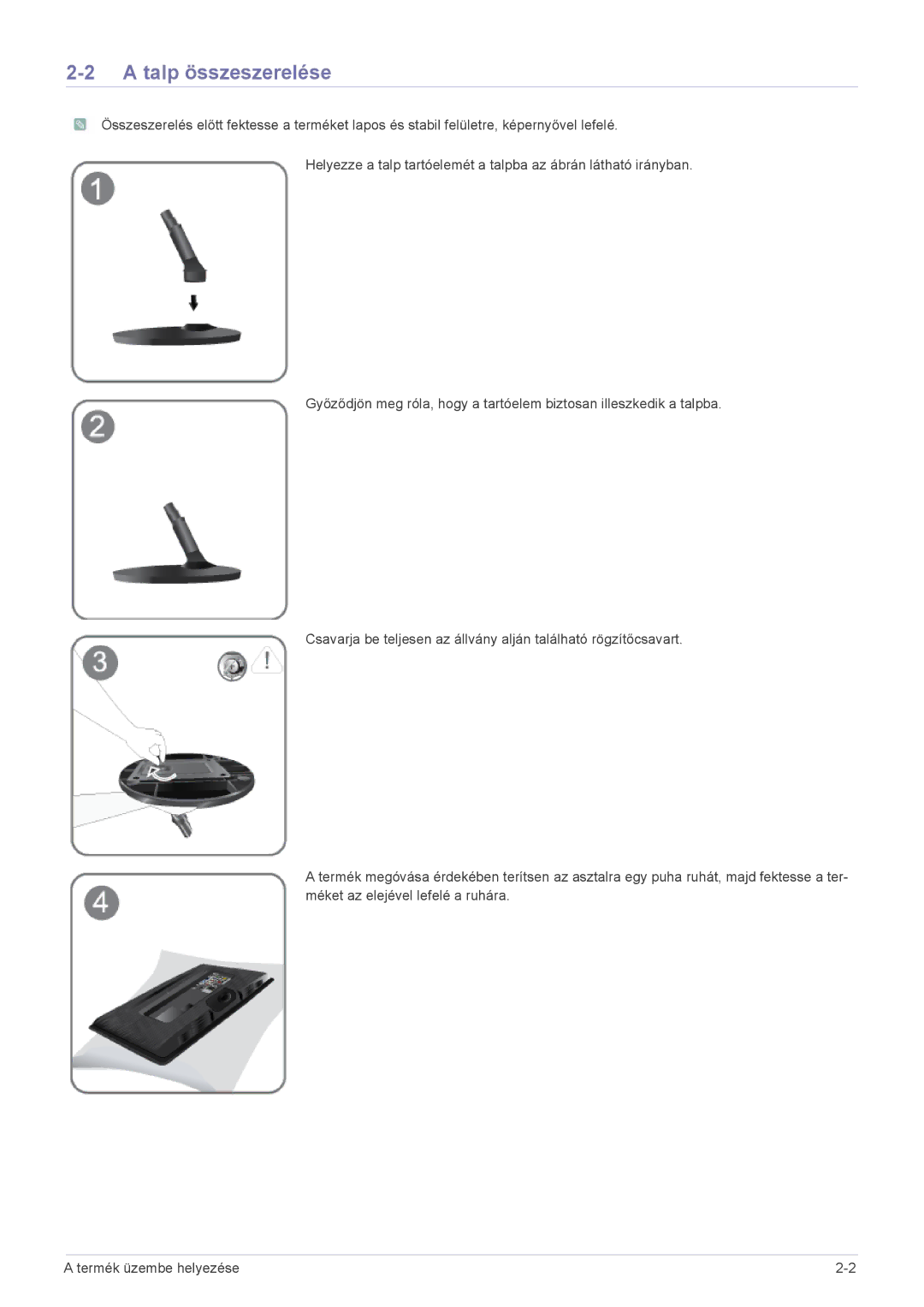 Samsung LS20PTDSF/EN, LS19PTDSF/EN, LS24PTDSF/EN, LS23PTDSF/EN, LS22PTDSF/EN, LS19PTDSF/XE manual Talp összeszerelése 