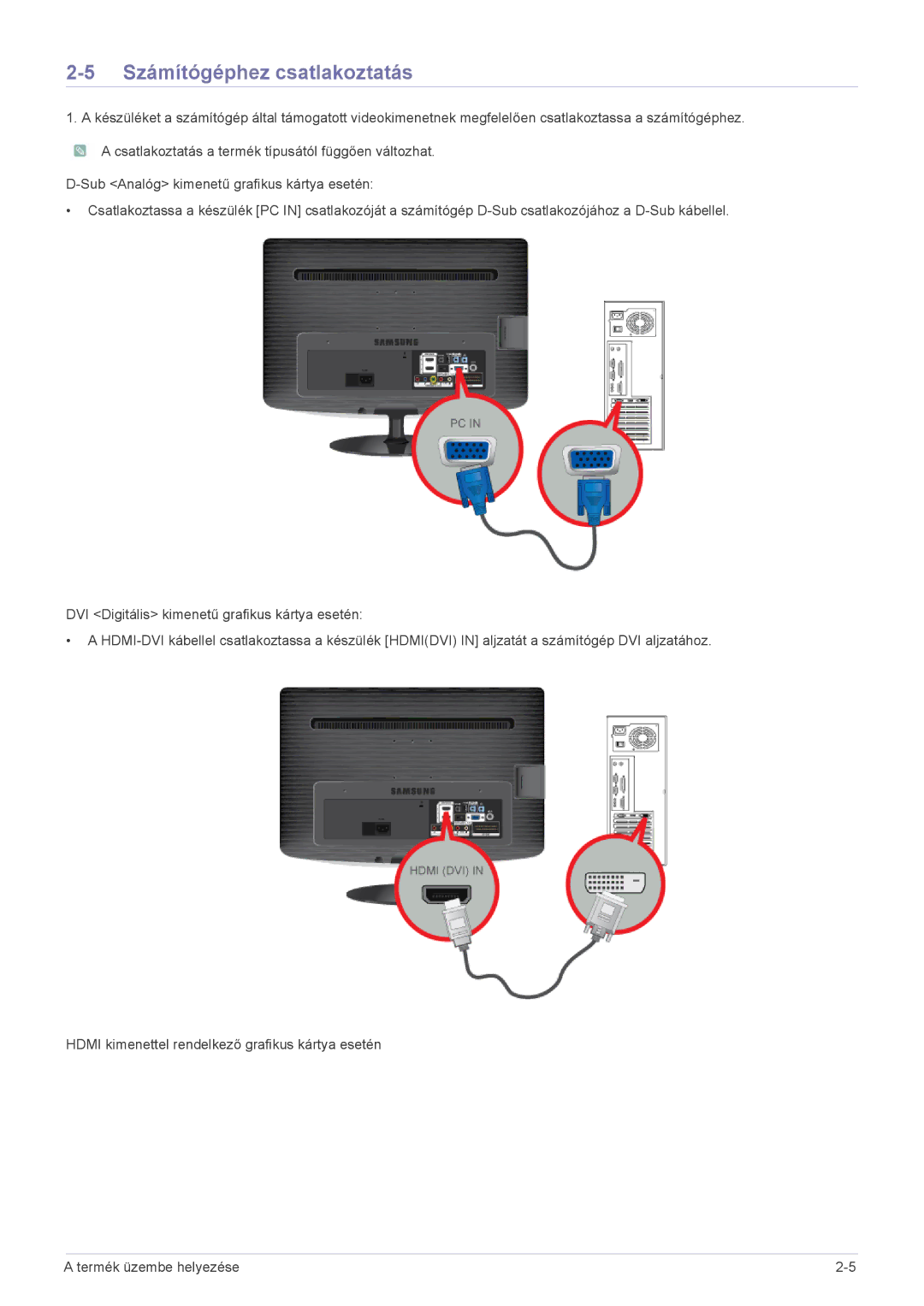 Samsung LS24PTDSF/EN, LS19PTDSF/EN, LS23PTDSF/EN, LS20PTDSF/EN, LS22PTDSF/EN, LS19PTDSF/XE manual Számítógéphez csatlakoztatás 