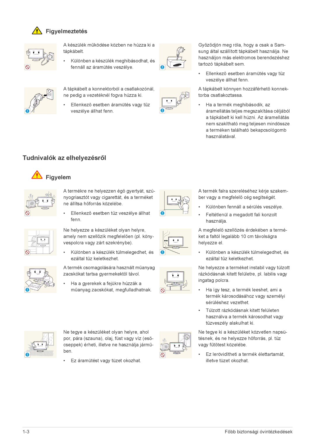 Samsung LS23PTDSF/EN, LS19PTDSF/EN, LS24PTDSF/EN, LS20PTDSF/EN, LS22PTDSF/EN manual Tudnivalók az elhelyezésről, Figyelmeztetés 