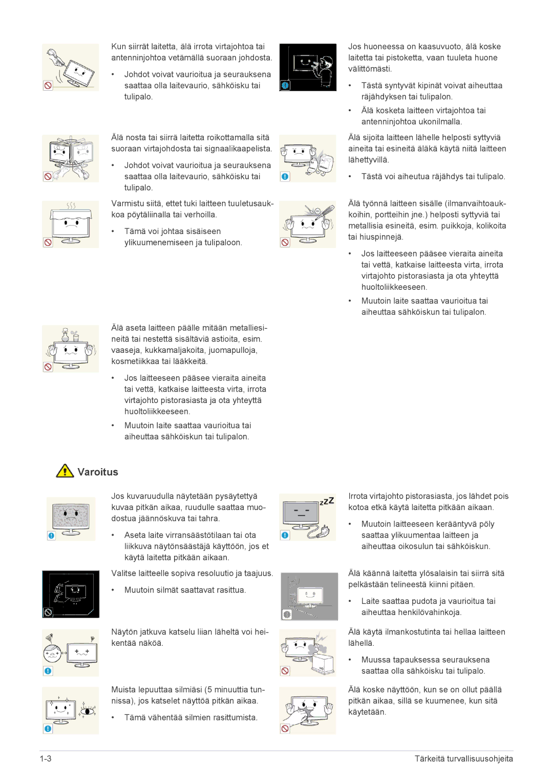 Samsung LS24PTDSF/XE, LS19PTDSF/XE, LS23PTDSF/XE manual Tämä voi johtaa sisäiseen ylikuumenemiseen ja tulipaloon 