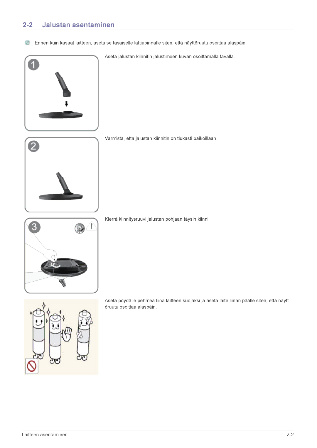 Samsung LS24PTDSF/XE, LS19PTDSF/XE, LS23PTDSF/XE manual Jalustan asentaminen 