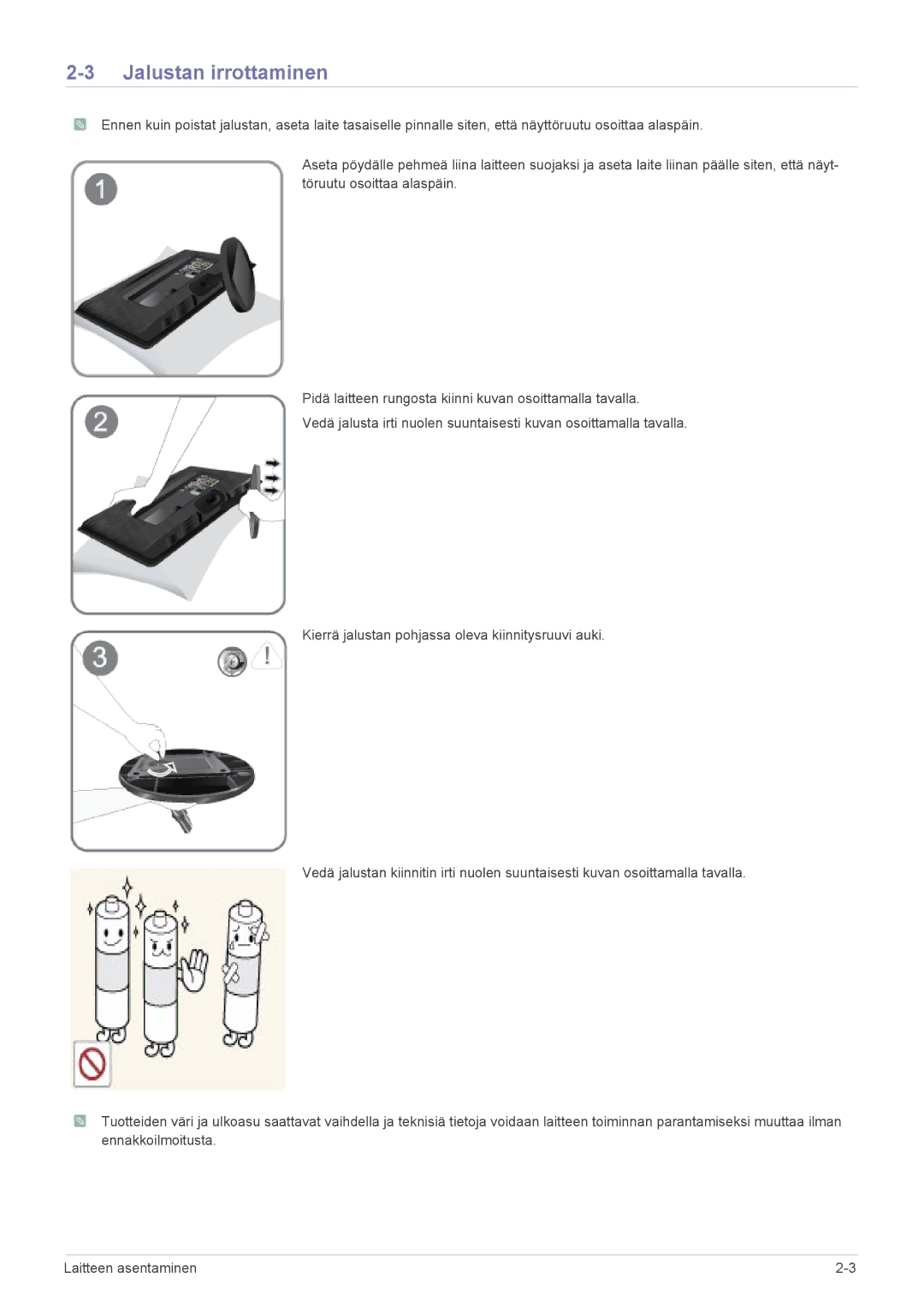 Samsung LS23PTDSF/XE, LS19PTDSF/XE, LS24PTDSF/XE manual Jalustan irrottaminen 