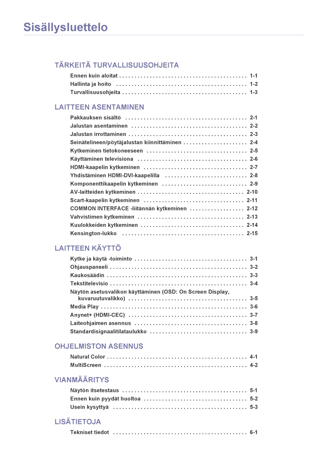 Samsung LS24PTDSF/XE, LS19PTDSF/XE, LS23PTDSF/XE manual Sisällysluettelo 