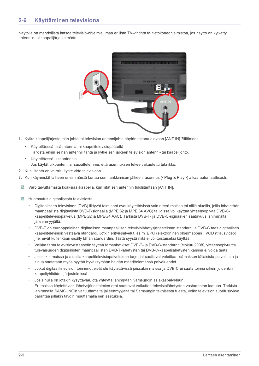 Samsung LS19PTDSF/XE, LS23PTDSF/XE, LS24PTDSF/XE manual Käyttäminen televisiona 