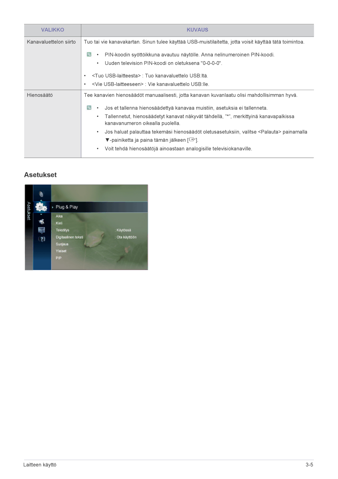 Samsung LS19PTDSF/XE, LS23PTDSF/XE, LS24PTDSF/XE manual Asetukset 