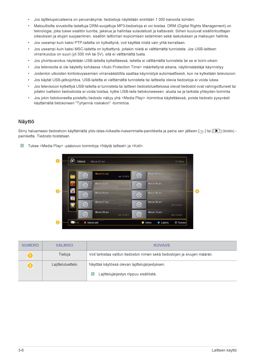 Samsung LS24PTDSF/XE, LS19PTDSF/XE, LS23PTDSF/XE manual Näyttö, Numero Valikko Kuvaus 