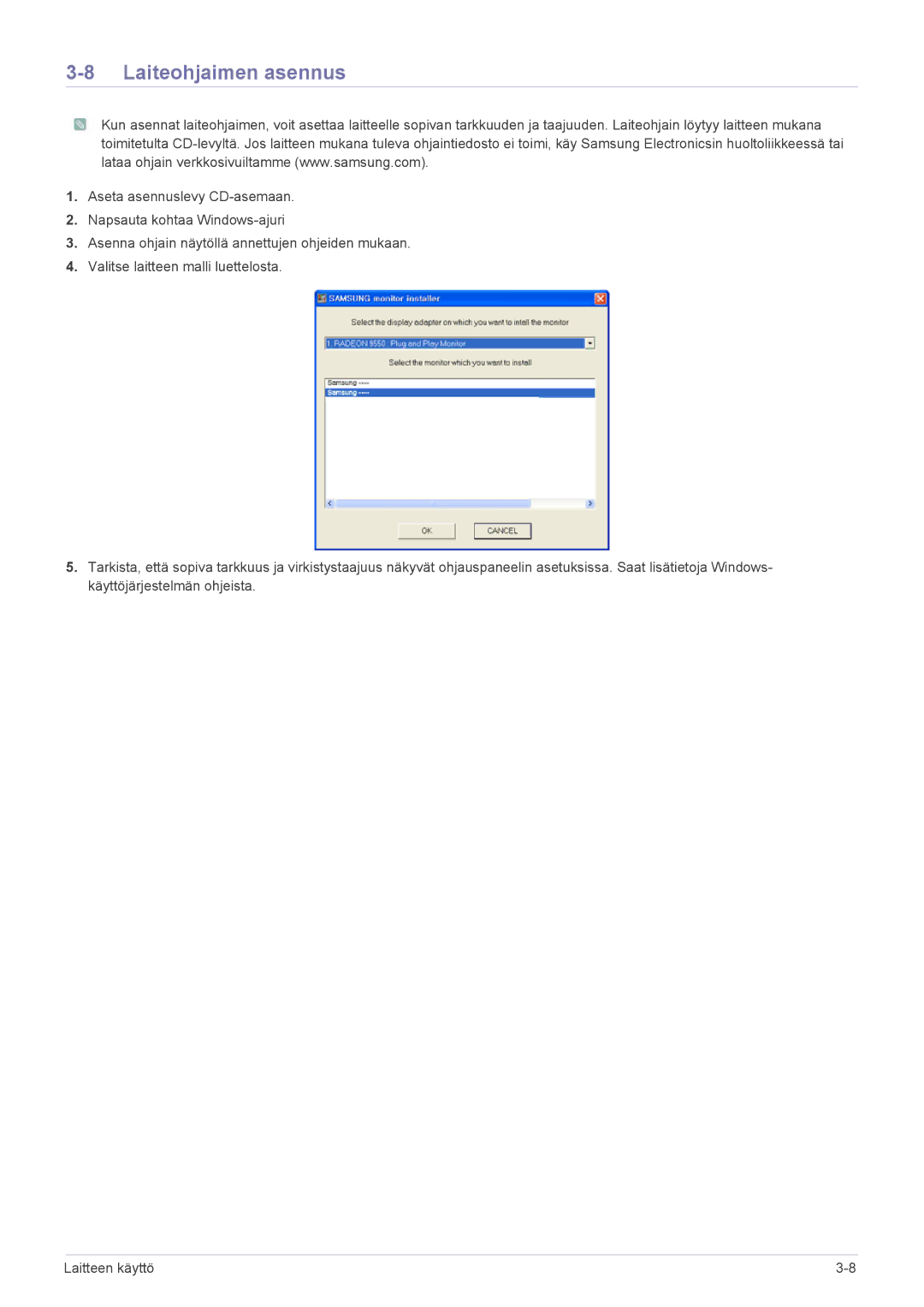 Samsung LS23PTDSF/XE, LS19PTDSF/XE, LS24PTDSF/XE manual Laiteohjaimen asennus 