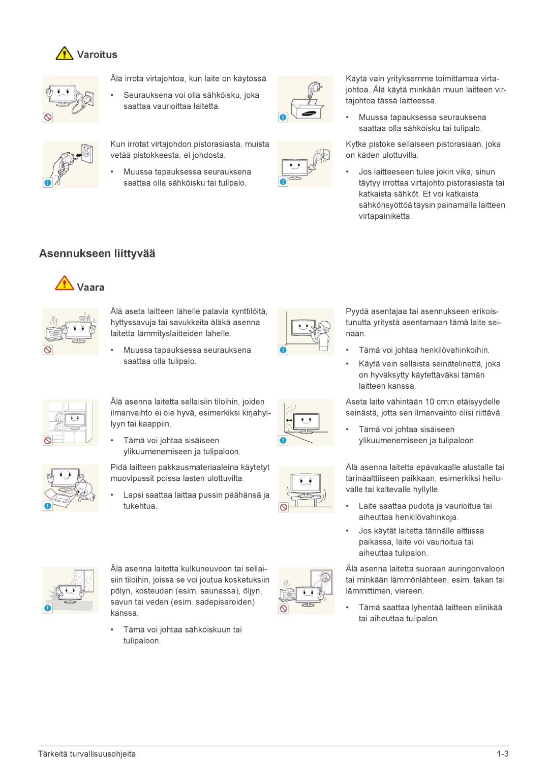 Samsung LS24PTDSF/XE, LS19PTDSF/XE, LS23PTDSF/XE manual Asennukseen liittyvää, Varoitus 