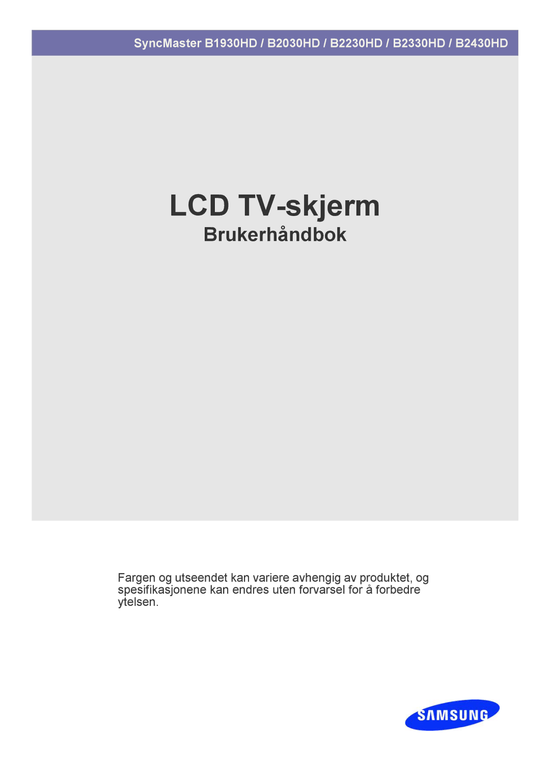 Samsung LS23PTDSF/XE, LS19PTDSF/XE, LS24PTDSF/XE manual LCD TV-skjerm 