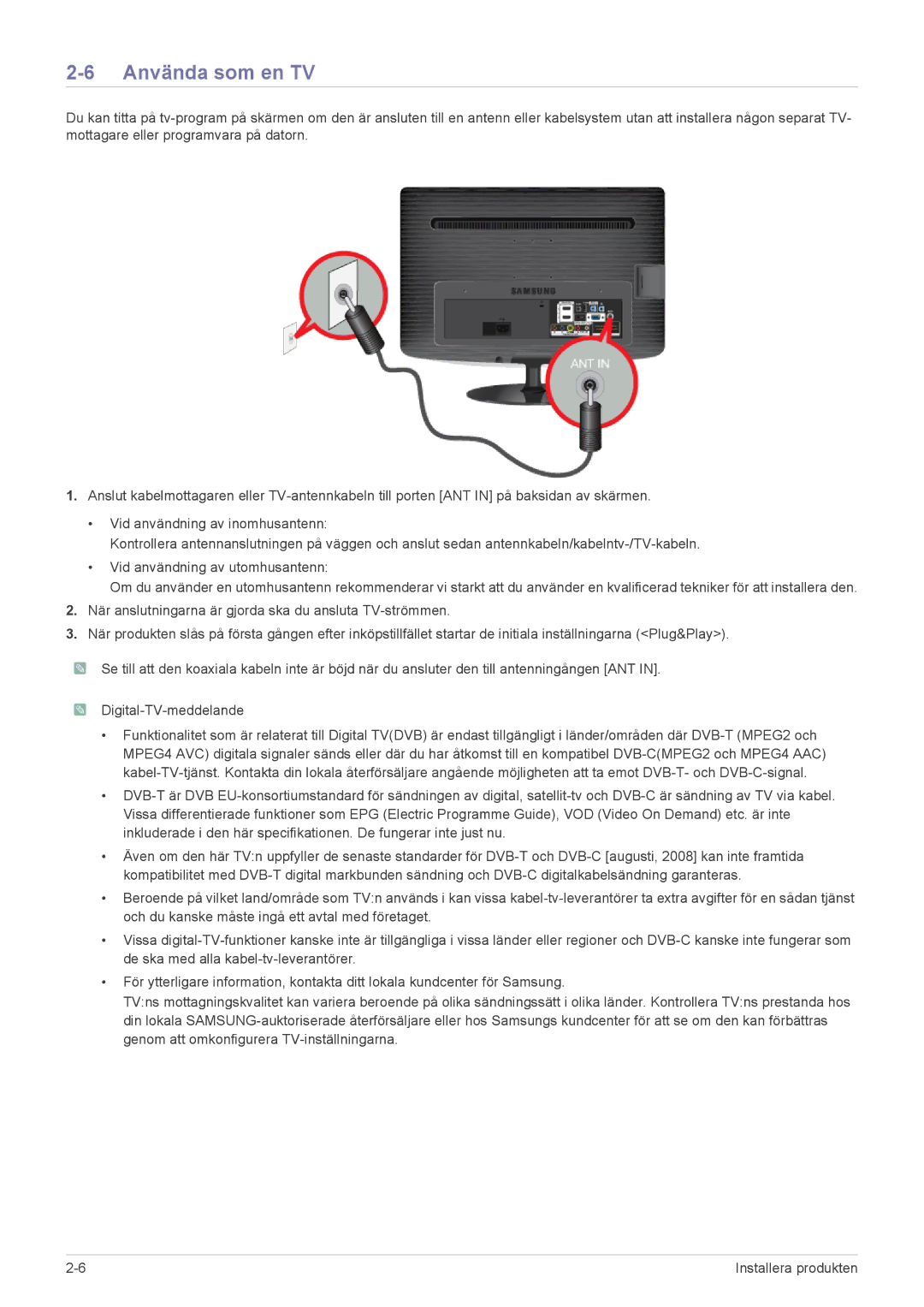 Samsung LS19PTDSF/XE, LS23PTDSF/XE, LS24PTDSF/XE manual Använda som en TV 