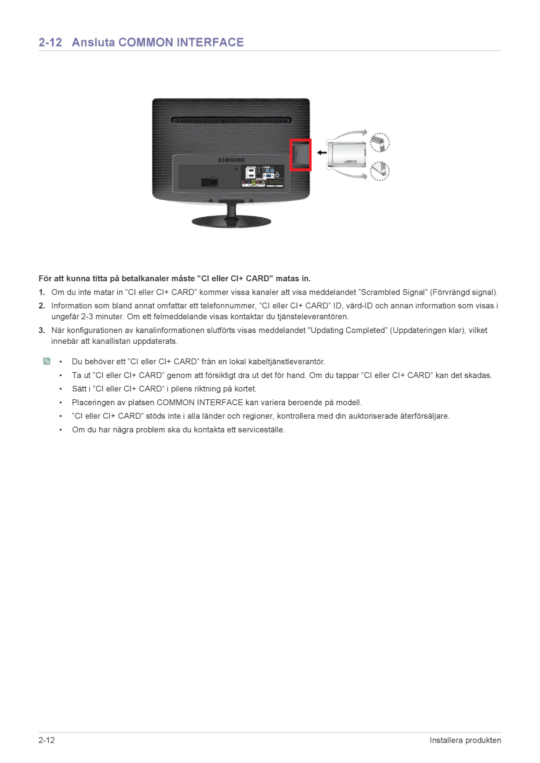 Samsung LS19PTDSF/XE, LS23PTDSF/XE, LS24PTDSF/XE manual Ansluta Common Interface 